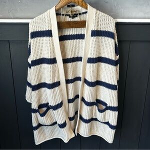 Oversized Nautical Slouchy Striped‎ Grampa Sweater Pockets Short Sleeve